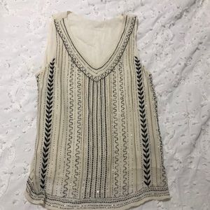 Off white black, and sliver beaded blouse.